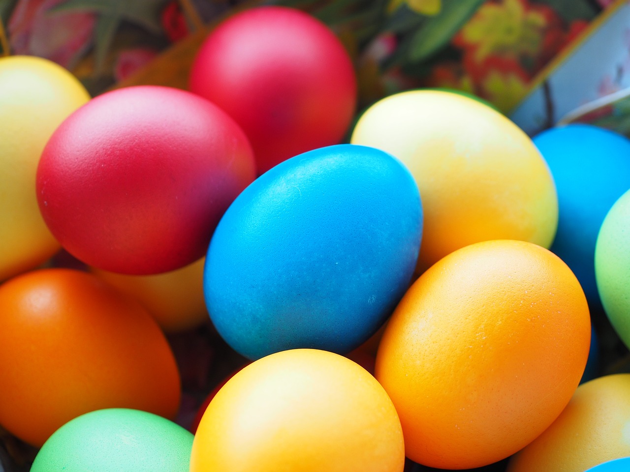 An assortment of colored eggs